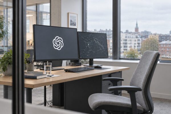 Illustrasjon av en AI-agent som navigerer mellom offentlige nettsider